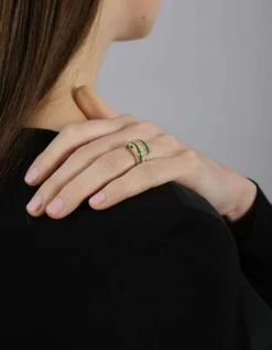 Bague retro émeraudes tailles calibrées, cabochons et diamants