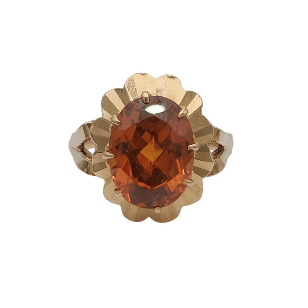 Bague retro Or et Saphir orange