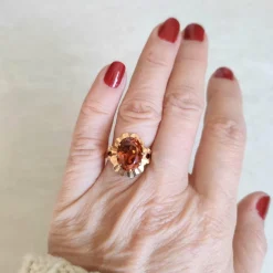 Bague retro Or et Saphir orange