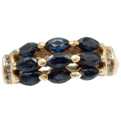 Bague retro saphirs diamants or jaune