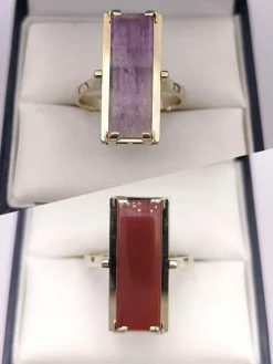Bague reversible vintage or améthyste agate