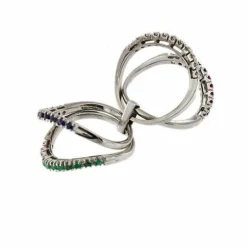 Bague Riviera avec émeraudes, saphirs, rubis et diamants