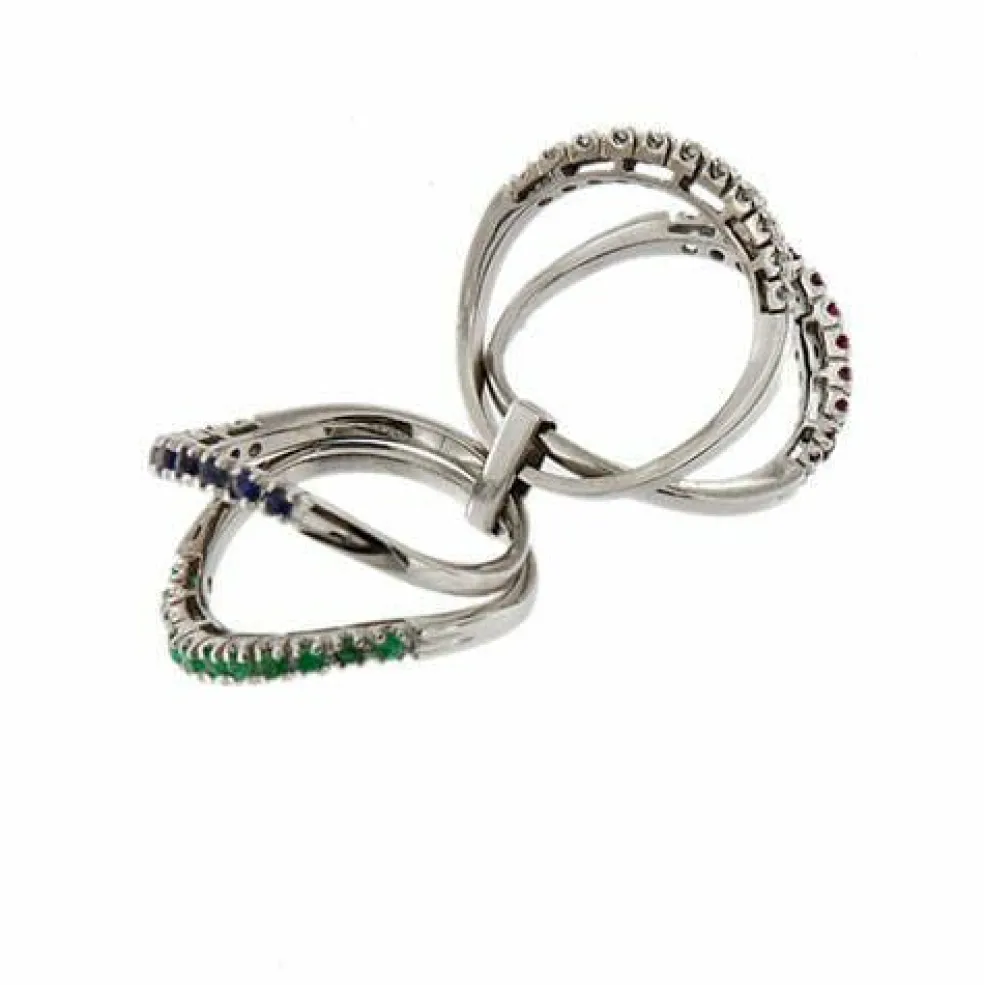 Bague Riviera avec émeraudes, saphirs, rubis et diamants