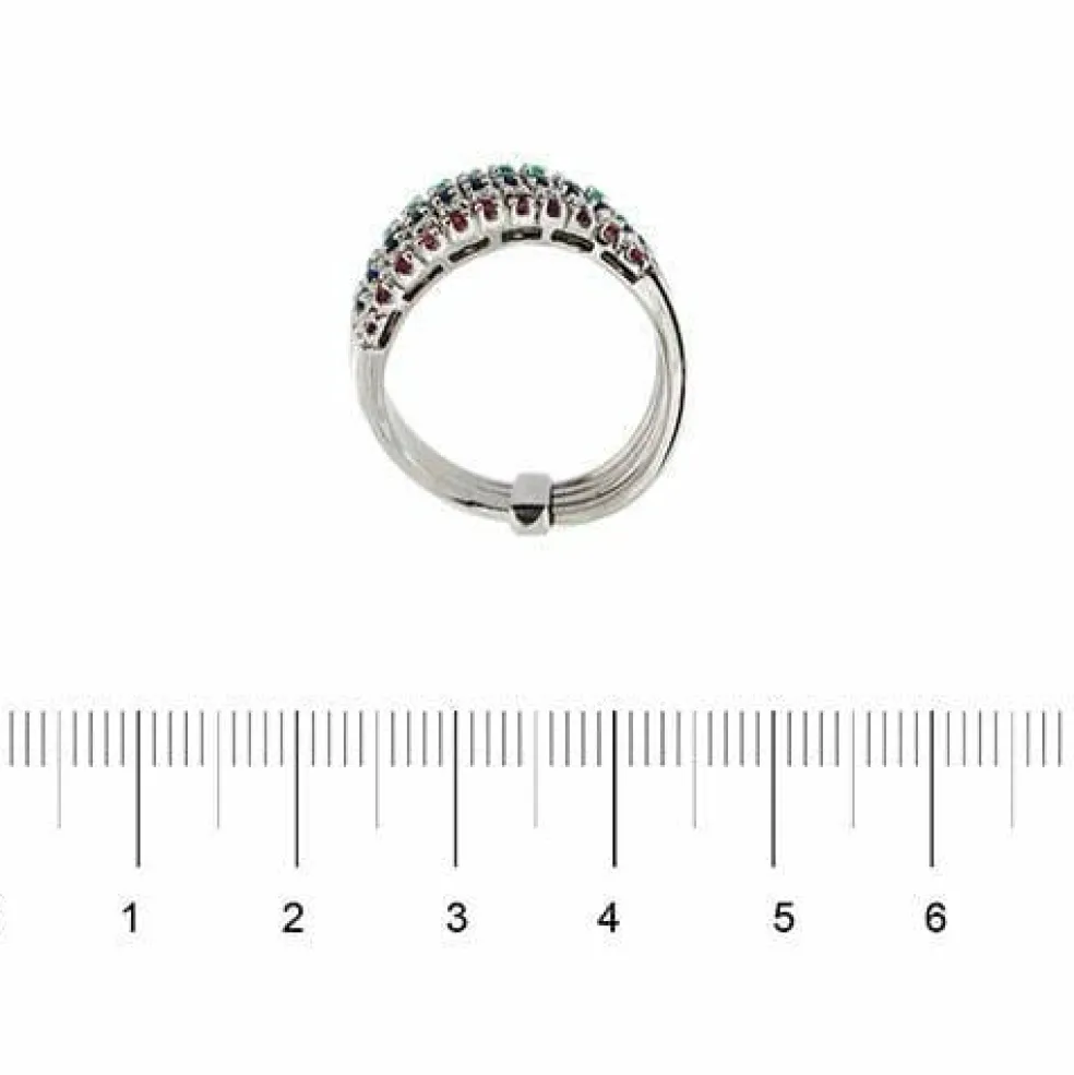 Bague Riviera avec émeraudes, saphirs, rubis et diamants