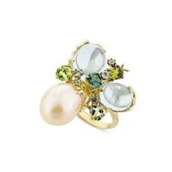 Bague Romance Divine en or jaune, perle et topazes
