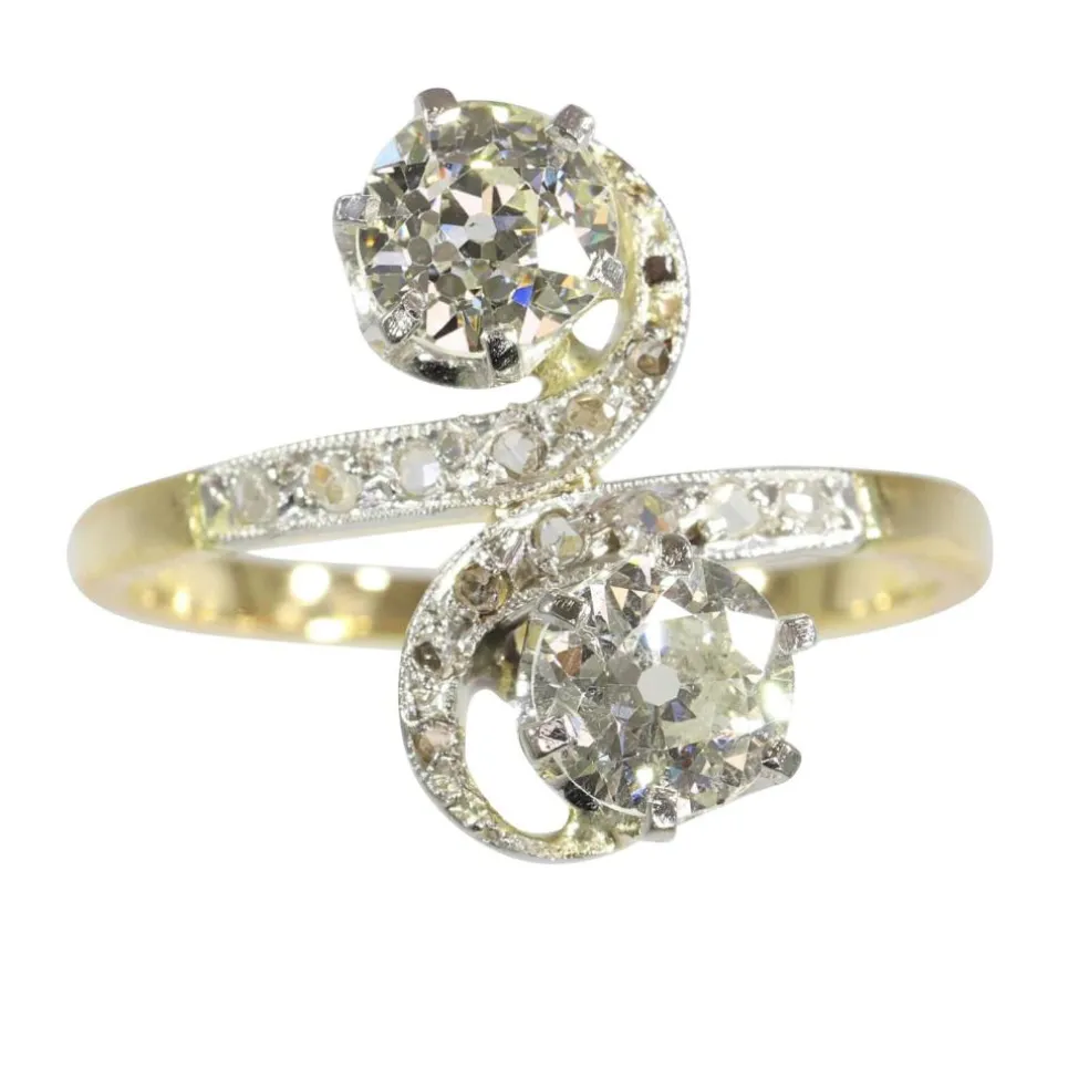 Bague romantique Belle Époque Toi et Moi avec diamants
