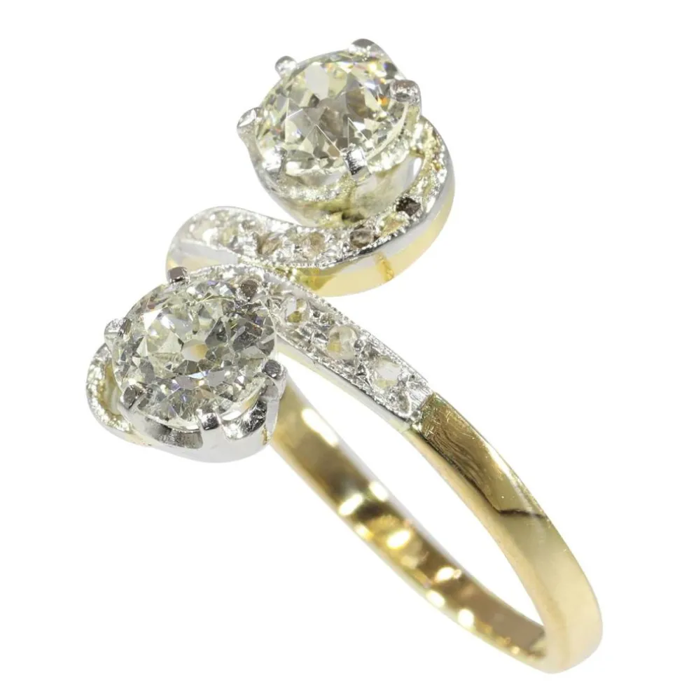Bague romantique Belle Époque Toi et Moi avec diamants