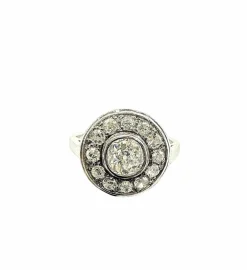 Bague ronde ancienne en platine et diamants