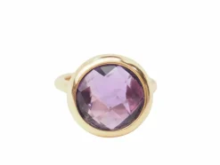 Bague ronde en or rose et améthyste façettée