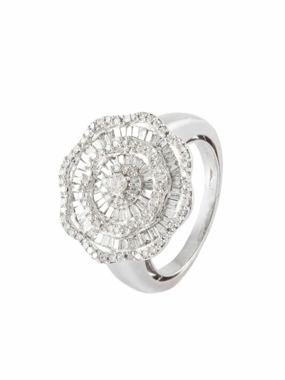 Bague Ronde "Fleur" Or Blanc & Diamants
