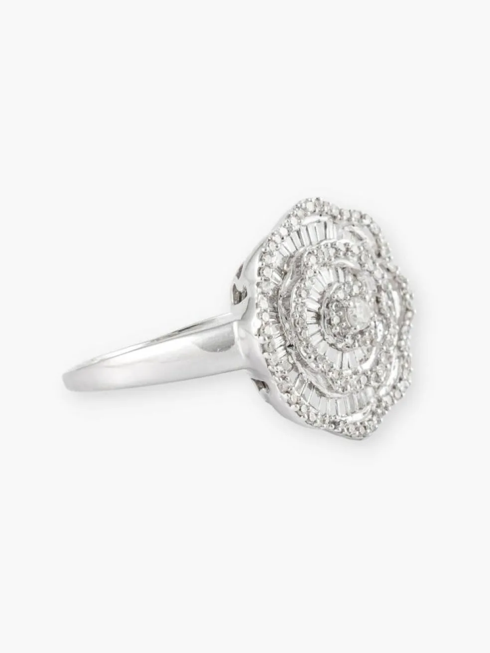 Bague Ronde "Fleur" Or Blanc & Diamants