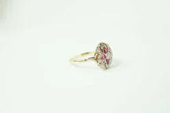 Bague rosace Art Déco 2 ors, diamants et rubis synthétiques