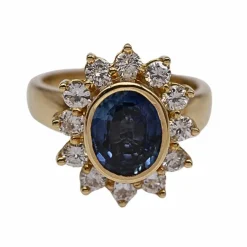 Bague Rosette en Or Jaune Saphir et Diamant