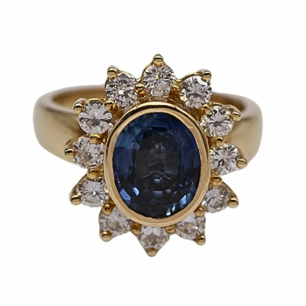 Bague Rosette en Or Jaune Saphir et Diamant