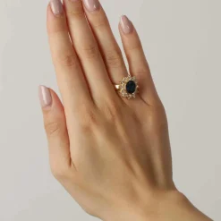 Bague Rosette en Or Jaune Saphir et Diamant