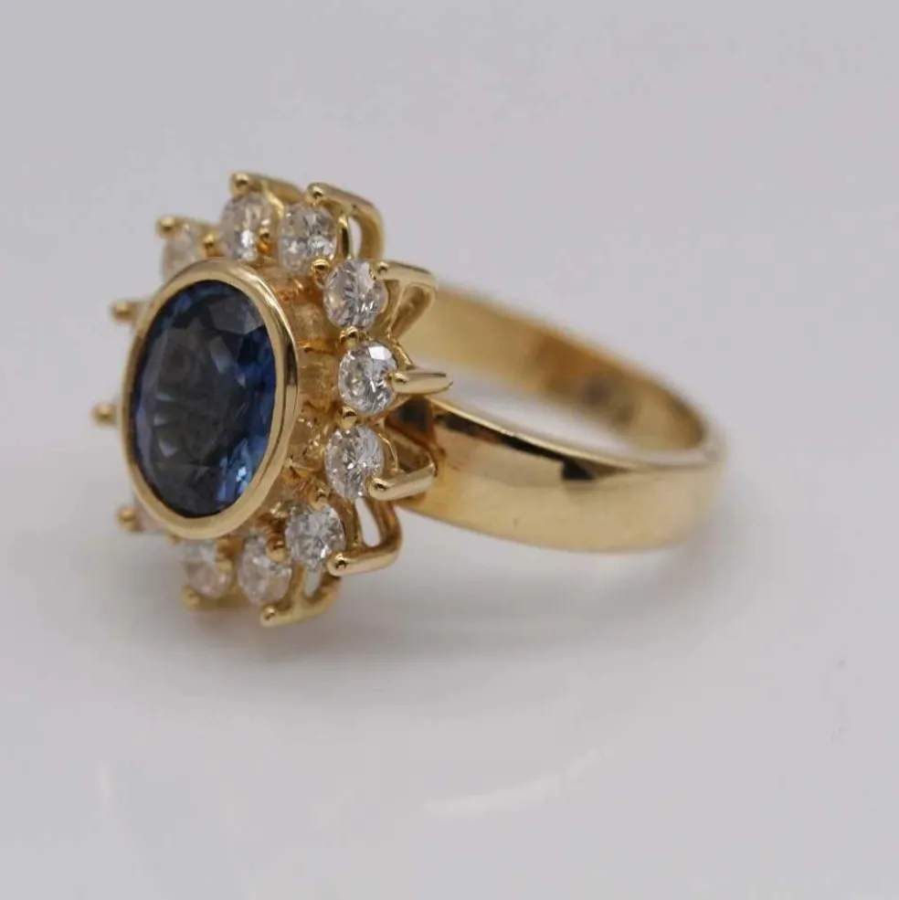 Bague Rosette en Or Jaune Saphir et Diamant