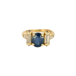 Bague Rouleaux Or Jaune Saphir Diamants Baguette