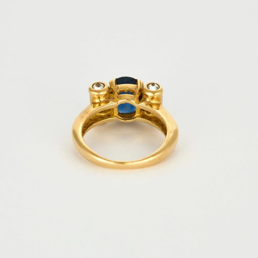 Bague Rouleaux Or Jaune Saphir Diamants Baguette