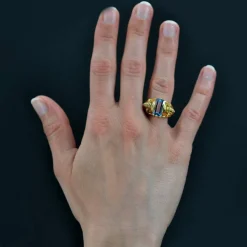 Bague rétro aigue-marine et or