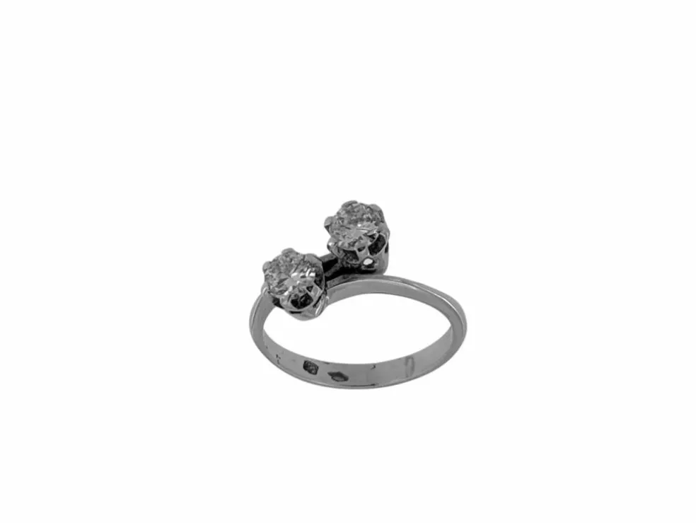 Bague rétro certifiée HRD or blanc, diamants naturels