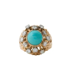 Bague Rétro Dôme Or Jaune Turquoise Diamants