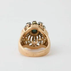 Bague Rétro Dôme Or Jaune Turquoise Diamants