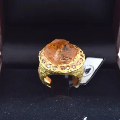 Bague rétro en or jaune, citrine, diamants