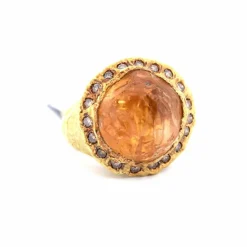 Bague rétro en or jaune, citrine, diamants