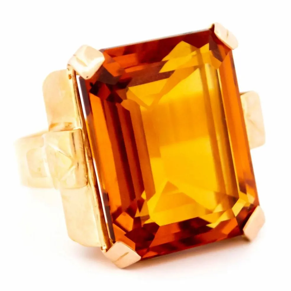 Bague Rétro en Or jaune, Citrine