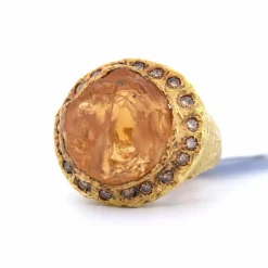 Bague rétro en or jaune, citrine, diamants
