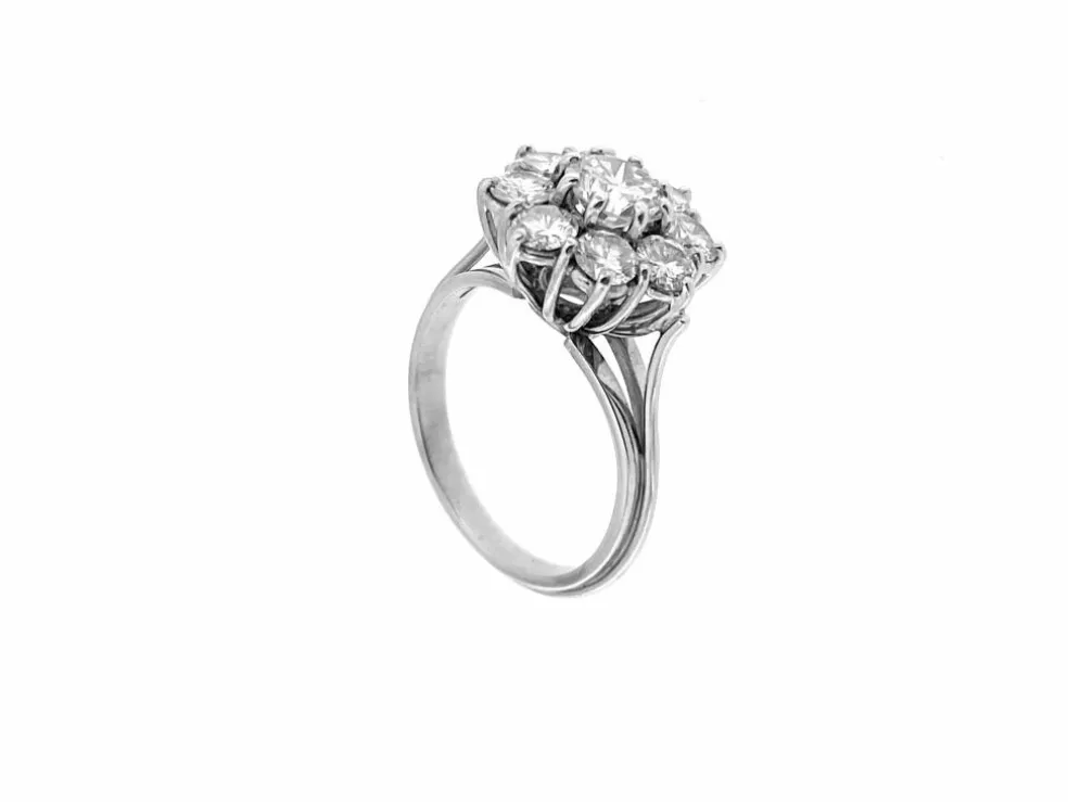 Bague rétro en platine avec diamants certificat HRD