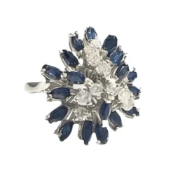 Bague rétro Or blanc Diamants Saphirs