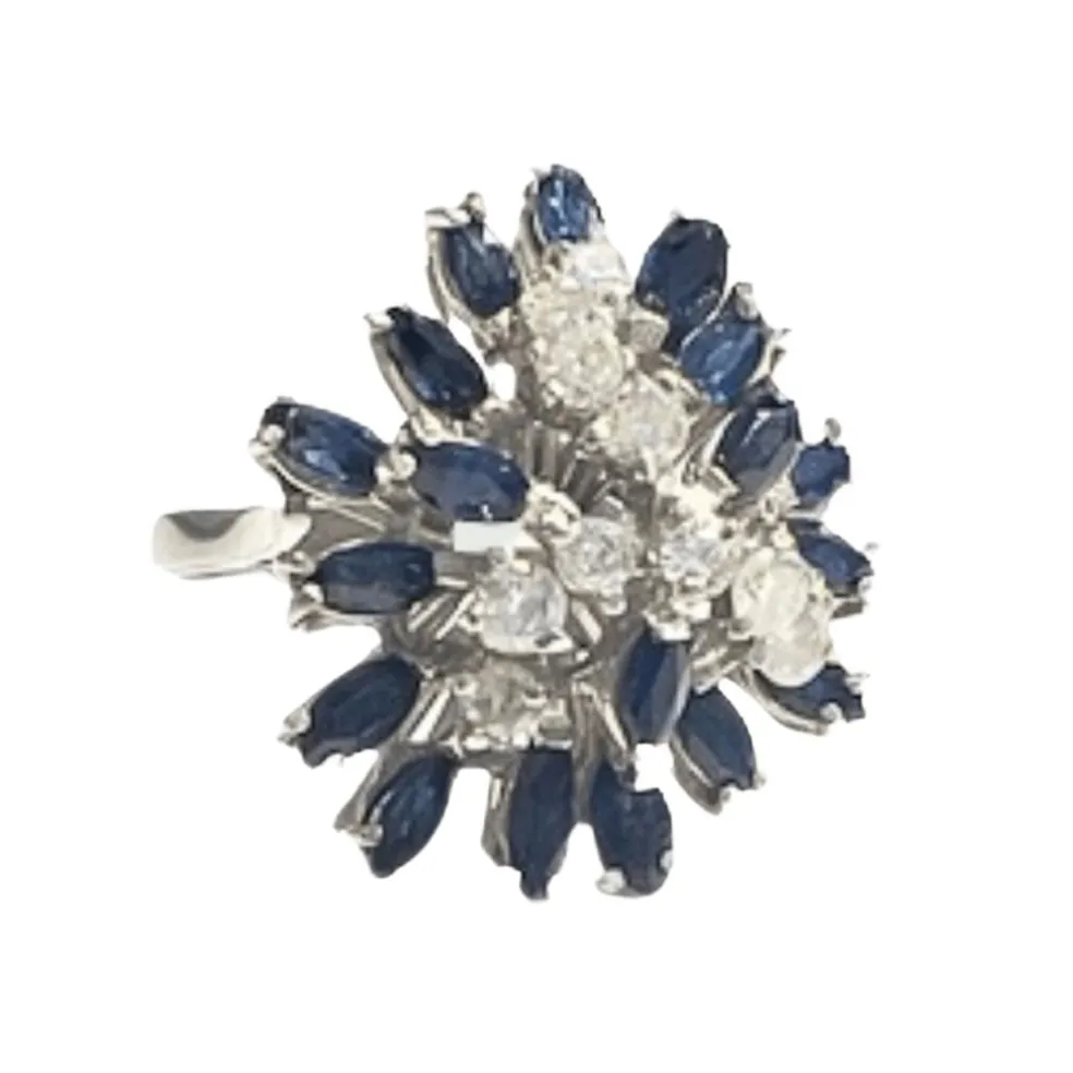 Bague rétro Or blanc Diamants Saphirs
