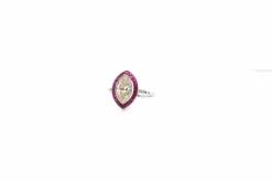 Bague Rétro Or blanc Diamant Rubis