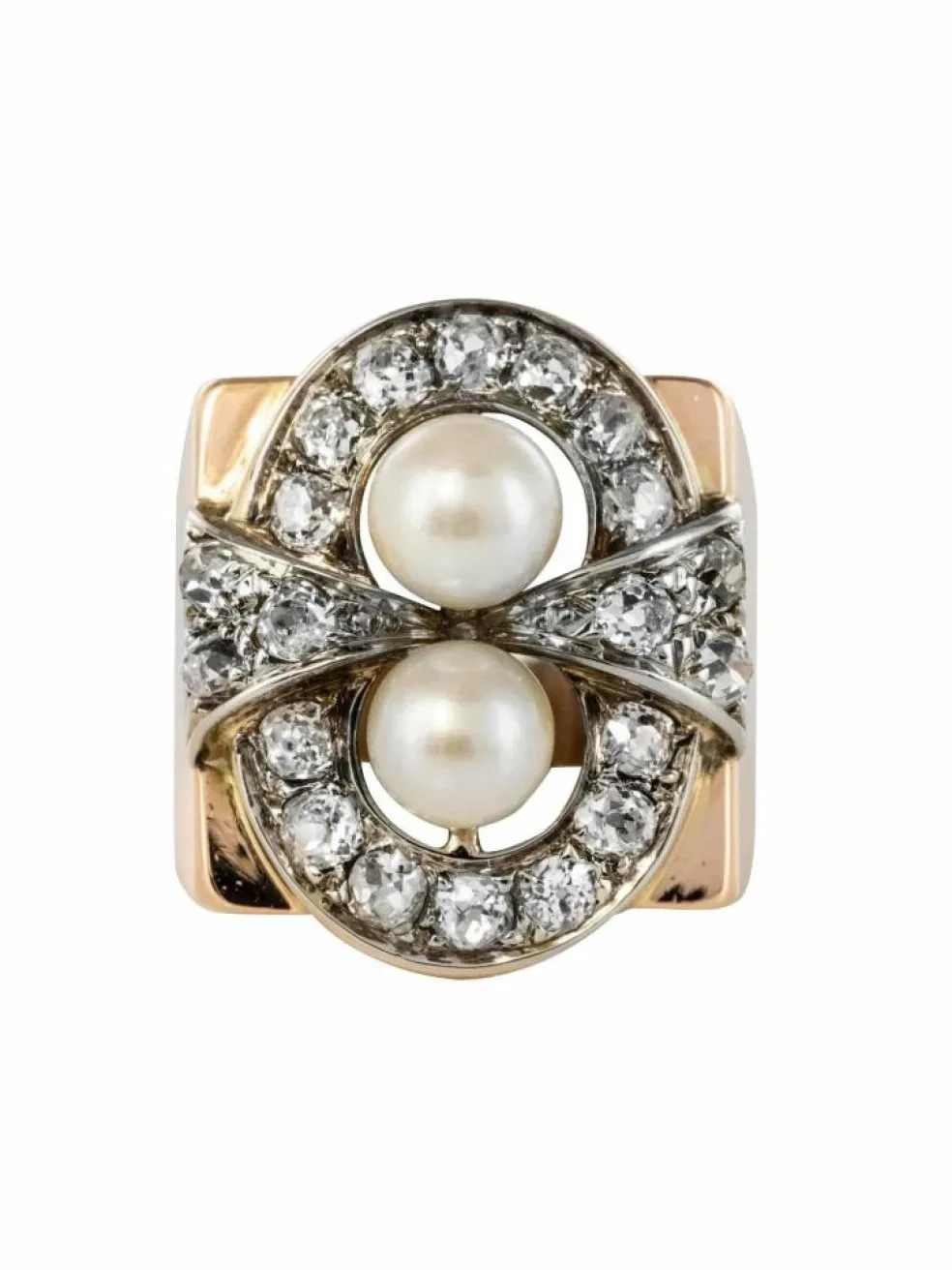 Bague rétro perles et diamants