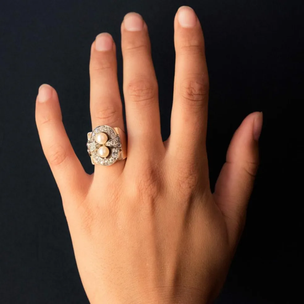 Bague rétro perles et diamants