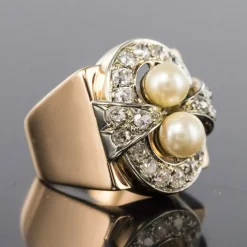Bague rétro perles et diamants
