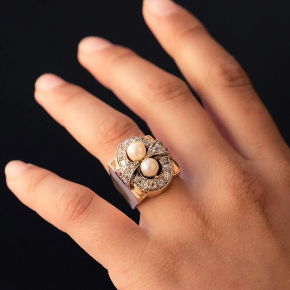 Bague rétro perles et diamants