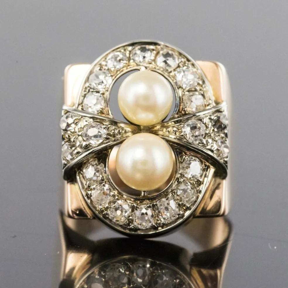 Bague rétro perles et diamants