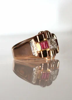 Bague Rétro Rubis Diamants