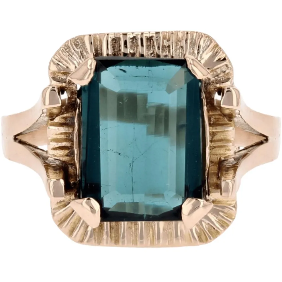Bague rétro tourmaline indigolite en or