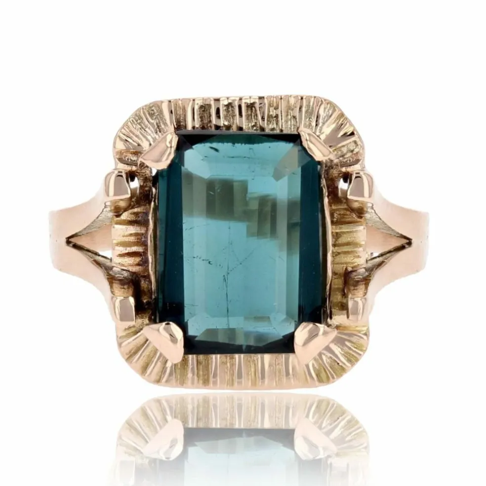 Bague rétro tourmaline indigolite en or