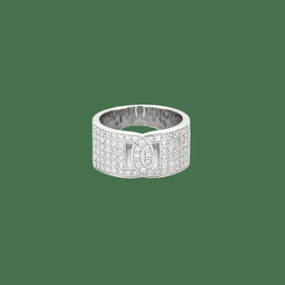Bague ruban or blanc pavage diamants