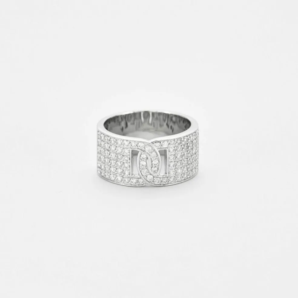 Bague ruban or blanc pavage diamants
