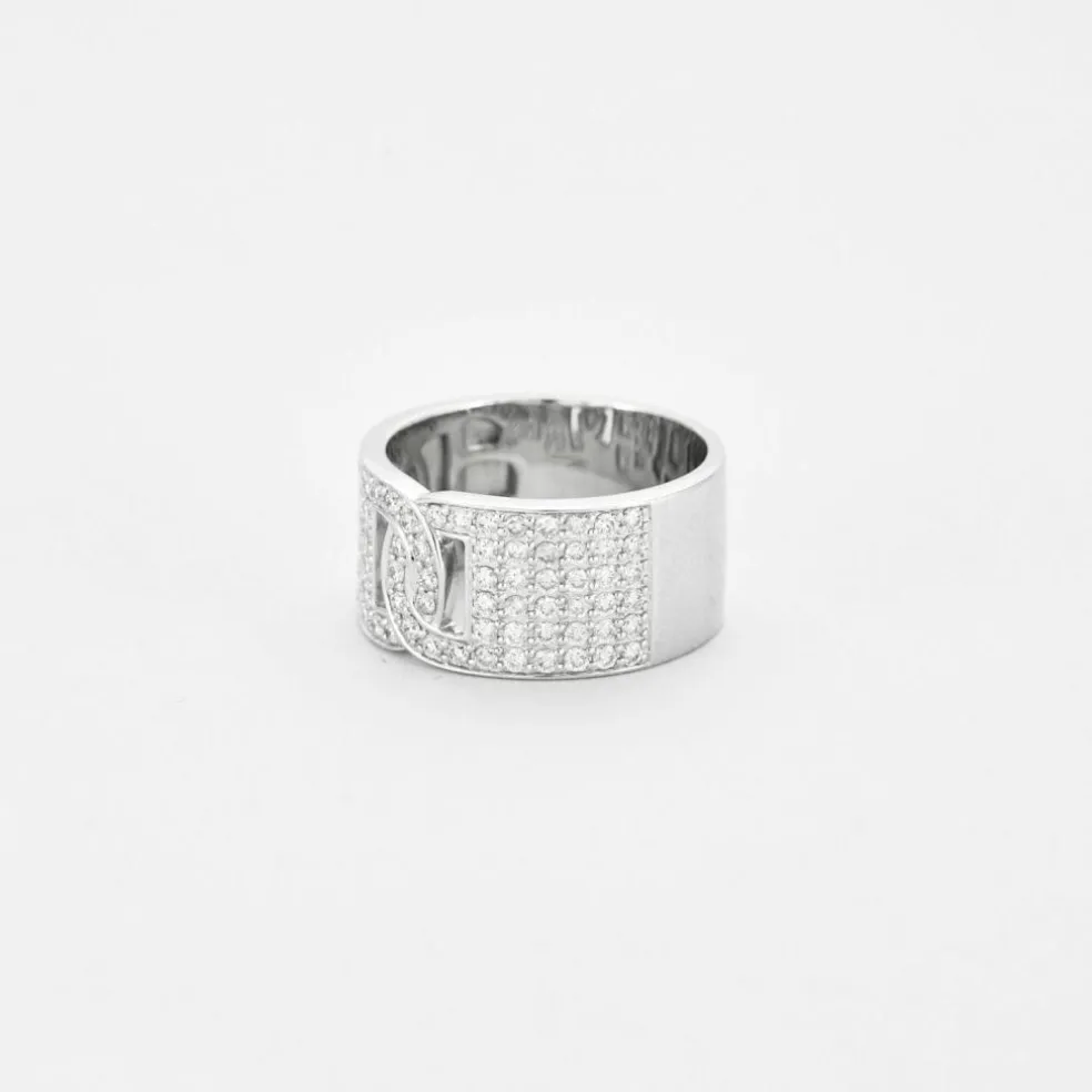 Bague ruban or blanc pavage diamants