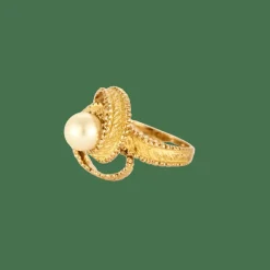 BAGUE RUBAN OR ET PERLE