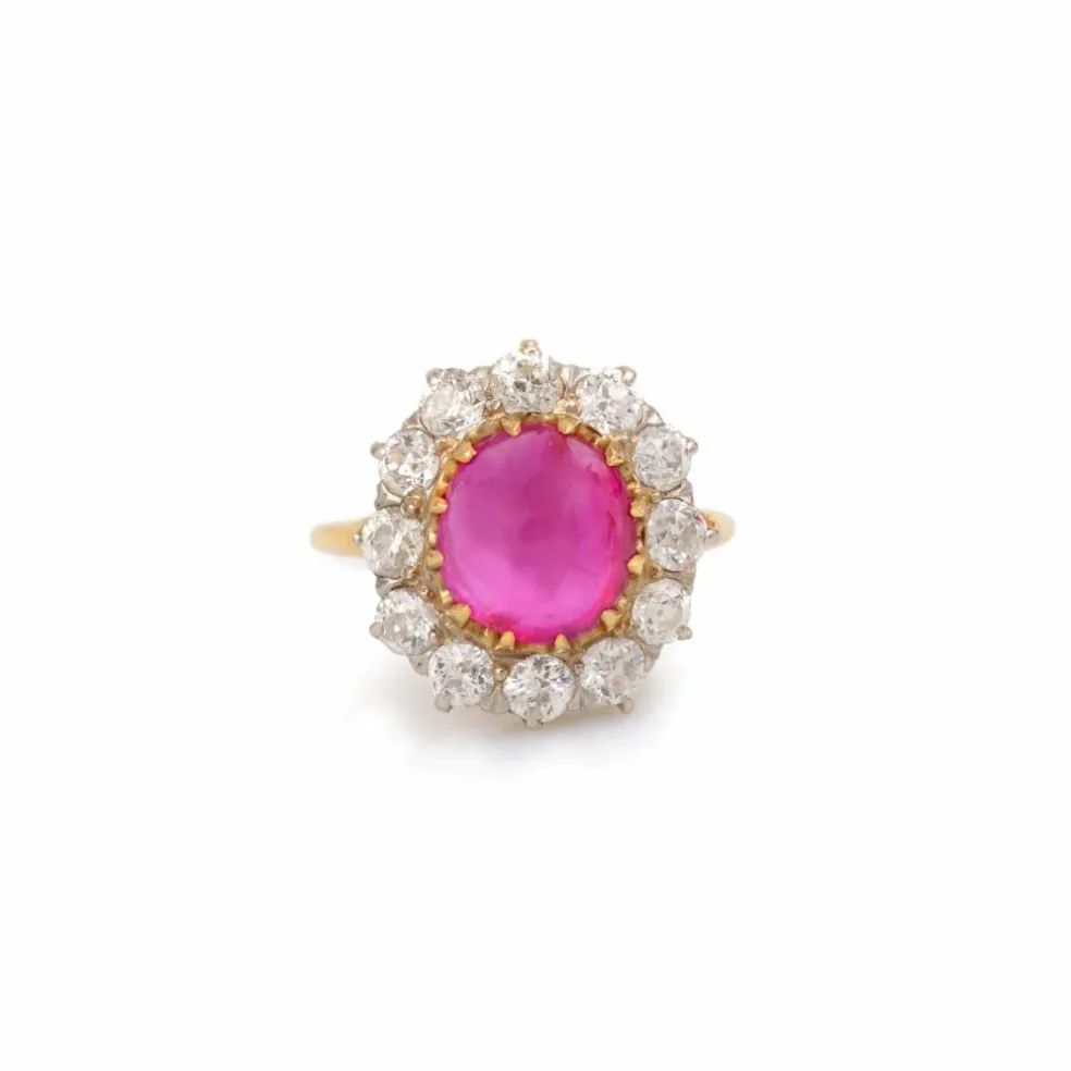 Bague rubis birman non chauffé 3.63 Carats diamants platine or jaune (Certificat)