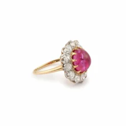 Bague rubis birman non chauffé 3.63 Carats diamants platine or jaune (Certificat)