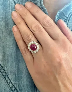Bague rubis birman non chauffé 3.63 Carats diamants platine or jaune (Certificat)