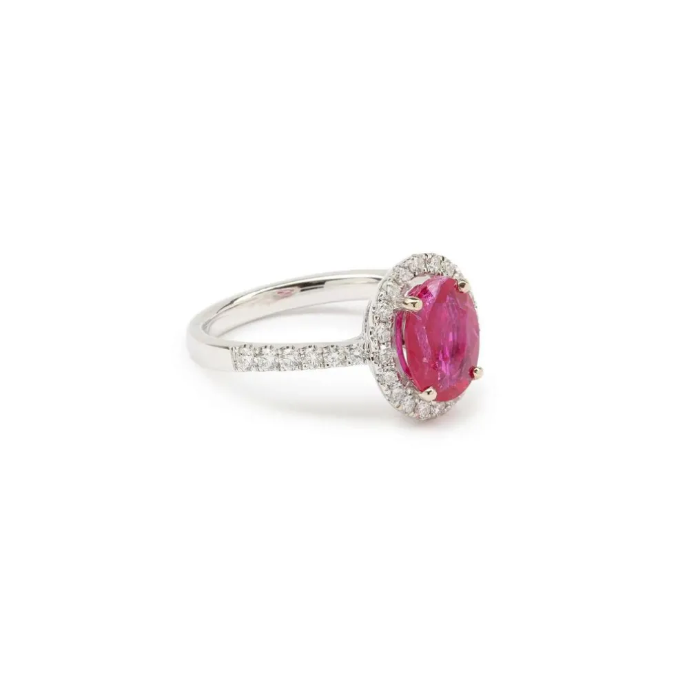 Bague rubis birmanie diamants or blanc (Certificat)